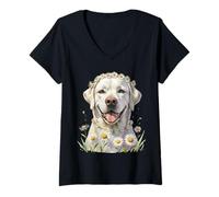 Donna Labrador per ragazze Daisy Chain Cute Cream Labs White Dogs Maglietta con Collo a V