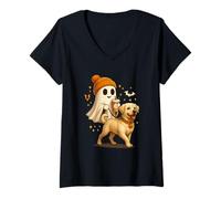 Donna Labrador Retriever Halloween Ghost Walking Labrador Dog Maglietta con Collo a V