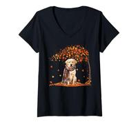 Donna Labrador Retriever Hello Autumn Leaf Fall per Gli Amanti dei Cani Maglietta con Collo a V