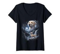 Donna Labrador Retriever Howling Moon 90s Bootleg Puppy Dog Maglietta con Collo a V