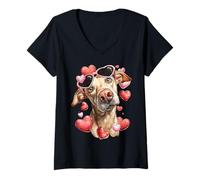 Donna Labrador Retriever Lab Dog San Valentino Cuore Occhiali da Sole Maglietta con Collo a V