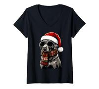 Donna Labrador Retriever Lab Dog Santa Hat Plaid Sciarpa Occhiali da Sole Maglietta con Collo a V