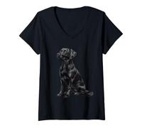 Donna Labrador Retriever nero Maglietta con Collo a V