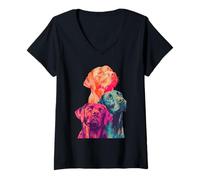 Donna Labrador Retrievers Colorful Dogs Summer Pet Art Maglietta con Collo a V