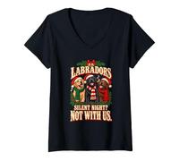 Donna Labrador Silent Night Not with Us Christmas Dogs Xmas Maglietta con Collo a V