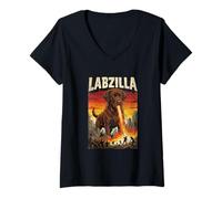 Donna Labzilla Giant Chocolate Labrador Retriever Dog Monster Maglietta con Collo a V