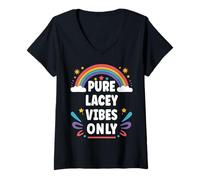 Donna Lacey Vibes Only Cute Retro Girls Lacey Name Maglietta con Collo a V