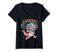 Donna Lacrosse Axolotl Divertente Design Giocatore Maglietta con Collo a V