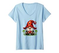 Donna Ladybug GNOME Graphic for Women And Girls with Shamrock Maglietta con Collo a V