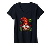 Donna Ladybug GNOME Shamrock Graphic for Women Cute Cloverleaf Maglietta con Collo a V