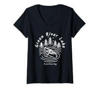 Donna Lago Green River Kentucky Maglietta con Collo a V