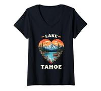 Donna Lago Tahoe Cuore Natura Montagna Scena Arte Maglietta con Collo a V