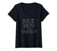 Donna Lago vichingo you in Walhalla Mitologia nordica Valhalla Maglietta con Collo a V