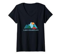 Donna Lake Champlain Nature Art Vacation Design Maglietta con Collo a V