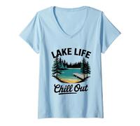 Donna Lake Life Chill Out Diportisti all"aperto Camper & Amanti della natura Maglietta con Collo a V