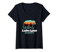 Donna Lake Lynn Summer Raleigh, Carolina del Nord, Bear Sovenier Maglietta con Collo a V