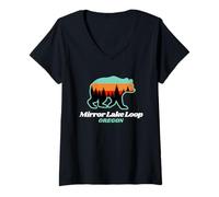 Donna Lake Mirror Loop, Souvenir Estivo della Famiglia degli orsi Maglietta con Collo a V