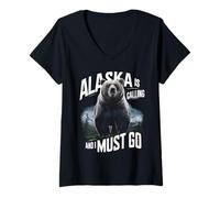 Donna L'Alaska Chiama e Devo Andare, Orso dell'Alaska e Natura Maglietta con Collo a V