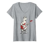 Donna Lama Che Suona la Chitarra Rock & Roll Llama Alpaca Rocker Maglietta con Collo a V