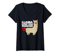 Donna Lama Love You Valentines Llama Maglietta con Collo a V