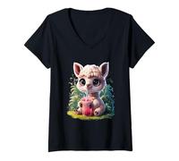 Donna Lama Uomini Donna Boba Tea Kawaii Bubble Tea Lama Maglietta con Collo a V