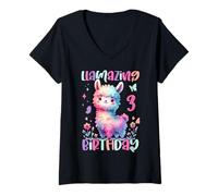 Donna LAMAZING 3 ° compleanno Cute Llama Family Party Alpaca Girl Maglietta con Collo a V