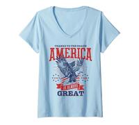 Donna L'America è grande 1776 - 2026 Vintage Flag Aquila Maglietta con Collo a V