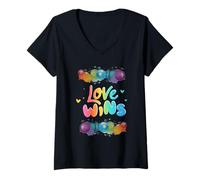Donna L'amore dell'acquerello vince l'amore tipografico della vernice arcobaleno Maglietta con Collo a V