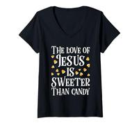 Donna L'Amore di Gesù è più Dolce di Candy Christian Halloween Maglietta con Collo a V