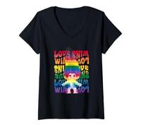Donna L'Amore di Rainbow Trolls Vince Il Pride Colors Maglietta con Collo a V