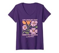 Donna L'Amore Non Dovrebbe danneggiare la consapevolezza della violenza Domestica Boho Floral Maglietta con Collo a V