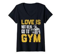 Donna L'amore non è reale Vai in palestra Fitness Design Maglietta con Collo a V