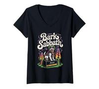 Donna Lampada Lava Bark Sabbath Rock Dog Retro Music Humor Maglietta con Collo a V