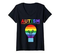 Donna Lampadina Arcobaleno per la consapevolezza dell'autismo, Supporto Autistico, Mamma e papà Maglietta con Collo a V