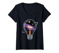 Donna Lampadina Galassia Idea Spazio Creatività Universo Simbolico Maglietta con Collo a V