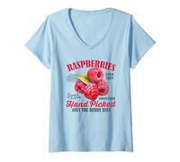 Donna Lamponi Juicy Delicious Sweet Raspberry Retro Grafica Maglietta con Collo a V