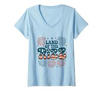 Donna Land of the Rizz Divertente 4 luglio fuochi d'artificio bandiera americana Maglietta con Collo a V