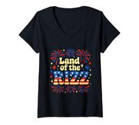 Donna Land of the Rizz Divertente 4 luglio fuochi d'artificio bandiera americana Maglietta con Collo a V