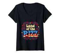 Donna Land of the Rizz Divertente 4 luglio fuochi d'artificio bandiera americana Maglietta con Collo a V