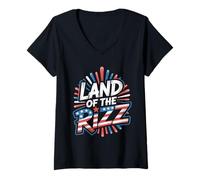 Donna Land Of The Rizz Divertente Slang Patriottico USA del 4 luglio Umorismo Maglietta con Collo a V