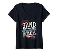 Donna Land of the Rizz Funny Patriotic 4 ° luglio Flag USA Maglietta con Collo a V