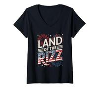 Donna Land of the Rizz Funny Patriotic 4th the Luglio Us Maglietta con Collo a V