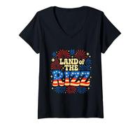 Donna Land of the Rizz Groovy 4 luglio Fuochi d'artificio patriottici USA Maglietta con Collo a V