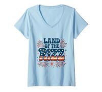 Donna Land of the Rizz Groovy 4 luglio Fuochi d'artificio patriottici USA Maglietta con Collo a V