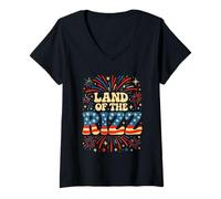 Donna Land of the Rizz Groovy 4 luglio Fuochi d'artificio patriottici USA Maglietta con Collo a V