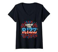 Donna Land of the Rizz Groovy 4 luglio Fuochi d'artificio patriottici USA Maglietta con Collo a V