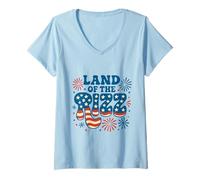 Donna Land of the Rizz Groovy 4 luglio Fuochi d'artificio patriottici USA Maglietta con Collo a V