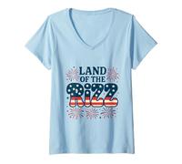 Donna Land of the Rizz Vintage USA Groovy 4 luglio Fuochi d"artificio Maglietta con Collo a V