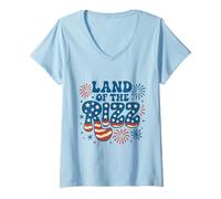 Donna Land of the Rizz Vintage USA Groovy 4 luglio Fuochi d"artificio Maglietta con Collo a V