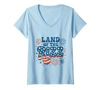 Donna Land of the Rizz Vintage USA Groovy 4 luglio Fuochi d"artificio Maglietta con Collo a V